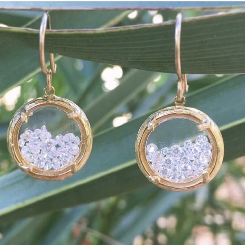 Catherine Weitzman Small Silver Round Swarovski Crystal Shaker Earrings-Boutique - Picture 3 of 6